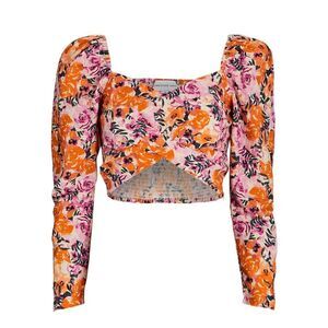 Revolve SOMETHING NAVY Floral Cotton Linen Crop Top Size M